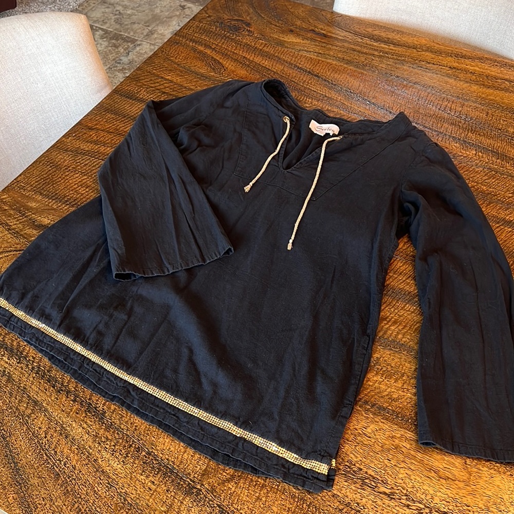 Seaton black beach coverup with gold detail